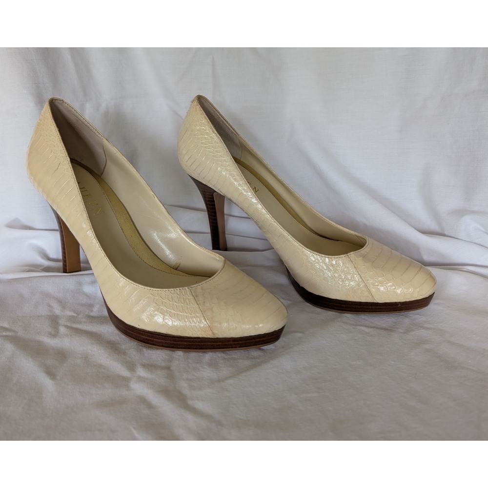 Lauren Ralph Lauren Leather Snakeskin Nude Stiletto Platform Pumps Size 7M